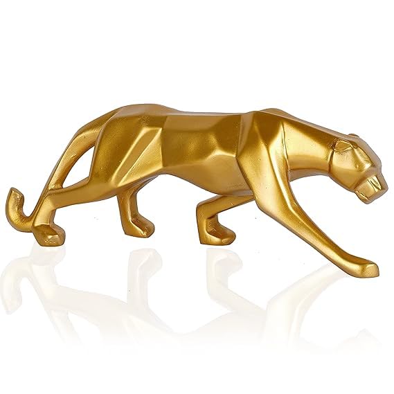 Shriji Smart Bazar Geometrical Panther Statue Showpiece – Resin Animal Figurine for Indian Handicraft Decor, Living Room & Table Decoration (Gold, 10.1 x 26.6 cm)
