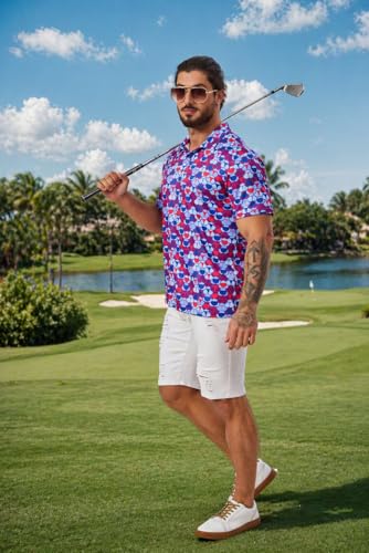 Image of Men's Funny Golf Shirts Hawaiian Polo Shirts 80S Flashes Polo Shirts Funny Hawaiian Beach Summer Golf Polo Shirts