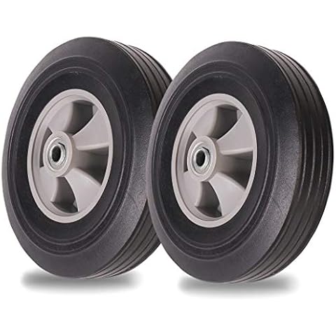 (2-Pack) AR-PRO 10" x 2.5" Flat Free Solid Rubber Tires and Wheel - 10 inch Solid Wheels with 5/8" Axles and 2.25 Offset Hub - Replacement Wheels for Hand Trucks Dolly and Wheelbarrows Cover