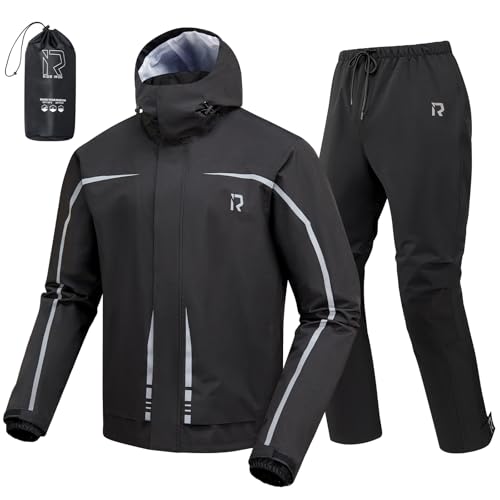 RIDEIRON Rain Suit Motorcycle Rain Gear for Men & Women Waterproof Jacket and Pants Breathable Reflective Raincoat for Fishing Golf Hunting Camping XL