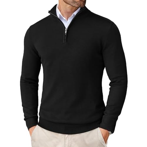 COOFANDY Men’s Quarter Zip Up Sweaters Slim Fit Lightweight Mock Neck Pullover Casual Polo Sweaters