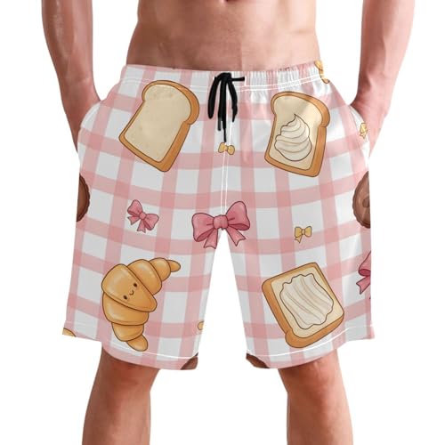 Men's Swim Trunks Quick Dry Swimming Shorts with Pocket Bread Croissant Cookies Butter Pattern Swimsuit Trunks