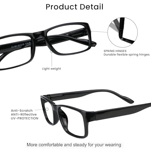Image of VisionGlobal 4 Pairs Reading Glasses, Computer Reading Glasses for Women and Men, Fashion Square Eyewear Frame(4 Black,+2.25)