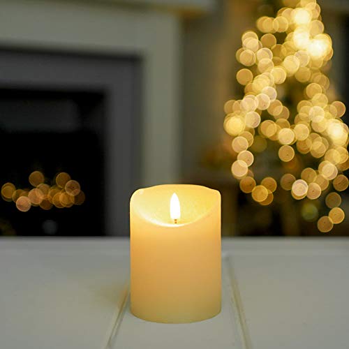 Festive Lights u0096 Vela LED a pilas u0096 Auténtico efecto de llama parpadeante u0096 3 tamaños con soporte de vidrio, crema, Small