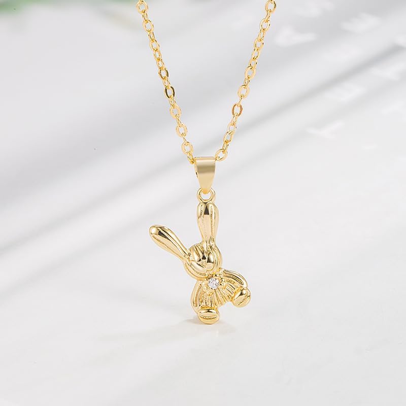 Dainty Rabbit Charm Stainless Steel Necklace for Women Cute Easter Day Doll Bunny Pendant Crystal Animal Adjustable Chain Clavicle Choker Adorrable Festival Holiday Jewelry for Girlfriend Daughter - Image 5