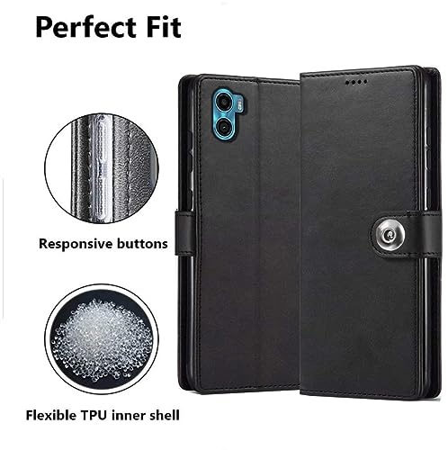 Image of SHINESTAR Ultimate Leather Finish Flip Back Cover for Motorola Moto E32 | Inside TPU & Inbuilt Stand | Wallet Style Motorola Moto E32 Back Cover Case | Stylish Button Magnetic Closure - Black