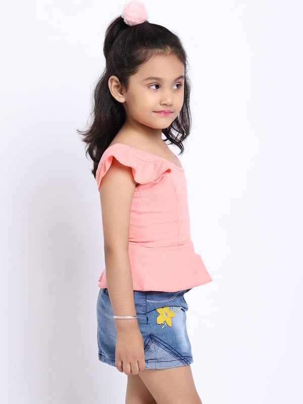 Image of ELEVANTO Crop top for Kids|One Side Off Shoulder Half Sleeve Crop top for Girls Crop top|Short Sleeve Summer Crop top for Girls-E19