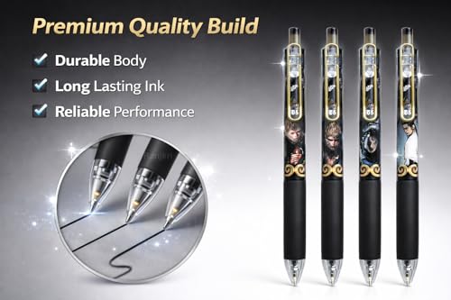 Image of Anime Gel Pen Set 4Pcs, Cute Cartoon Character Pens, 0.5mm Smooth Writing Black Or Blue Ink Pens, Kawaii Stationery Gift Set for Kids Girls Boys School Office Supplies