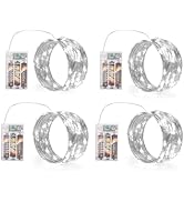 SINAMER White Fairy Lights Battery Operated, 4 Packs 5m 50LED Led Mini Twinkle Copper Wire Firefl...
