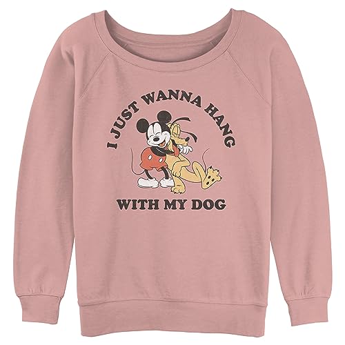 Disney Women's Classic Mickey Dog Fill Lover Junior's Raglan Pullover with Coverstitch