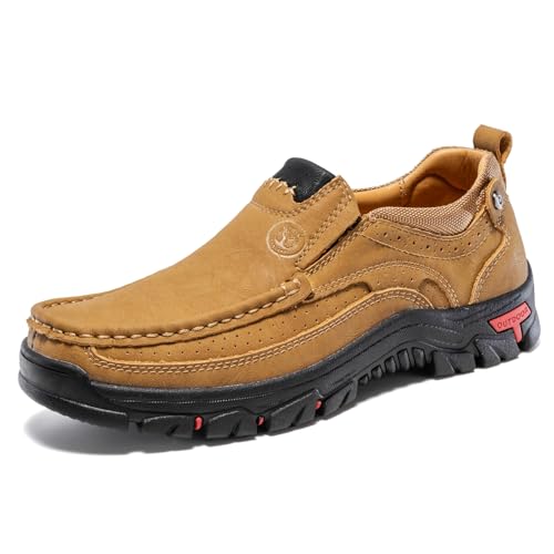 FLYLAND Men's Fashion Slip On Walking Loafers Vintage Leather Ankle Boots Handmade Chukka Boots Casual Non-Slip Sneakers Office Driving Shoes3