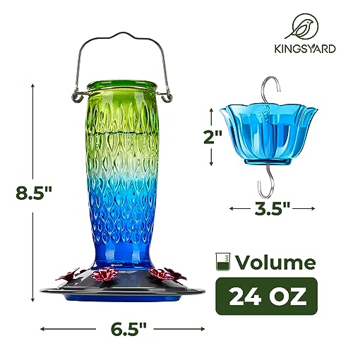 Kingsyard KY16USKYBF188CP2S04A01 2 Pack Glass Hummingbird Feeders For Outdoors Hanging, Wild Bird Nectar Feeder thumb #5