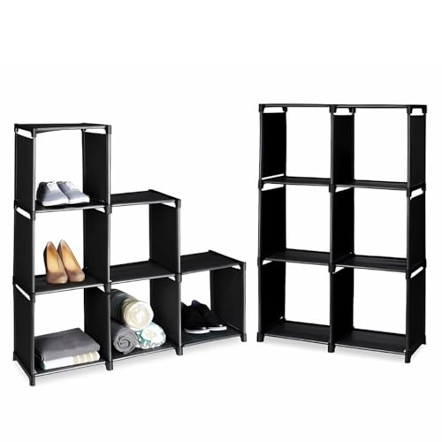 PALUPLUS 2 Scaffali Modulabili a 6 Ripiani di colore Nero, Misura 107x29x108 cm, Armadietto a Cubi Impermeabili con Struttura in Acciaio, Portaoggetti per Casa e Ufficio, Portata Max 60Kg -5901F