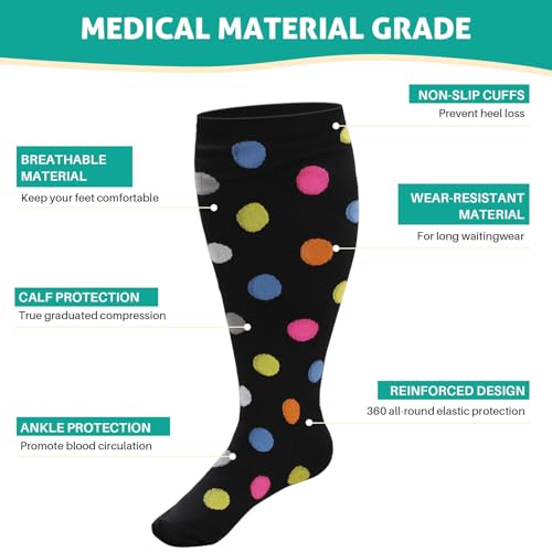Image of 3 Pairs Plus Size Compression Socks: Wide calf Compression Stockings for Men Women - Extra Large 20-30 mmHg Compression Hose Support for Travel Nurses Running Pregnancy