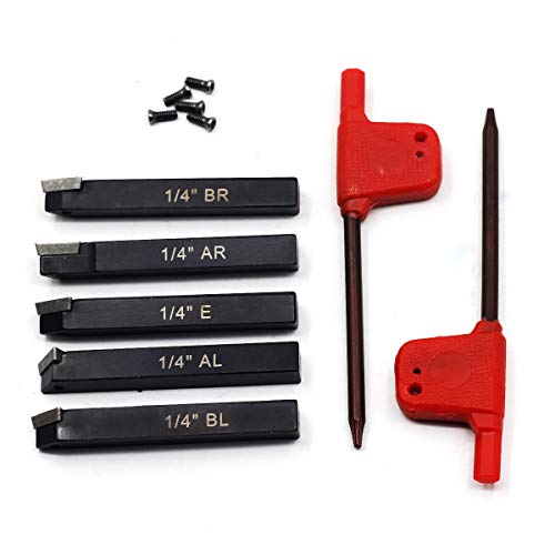 Oscarbide 1/4"Mini Lathe Indexable Carbide Turning Tool Holder,Metal Lathe Tools Bit Set With Carbide Inserts Tcmt090204(Tcmt1.8(1.5),5 Pieces/Set #TOP3