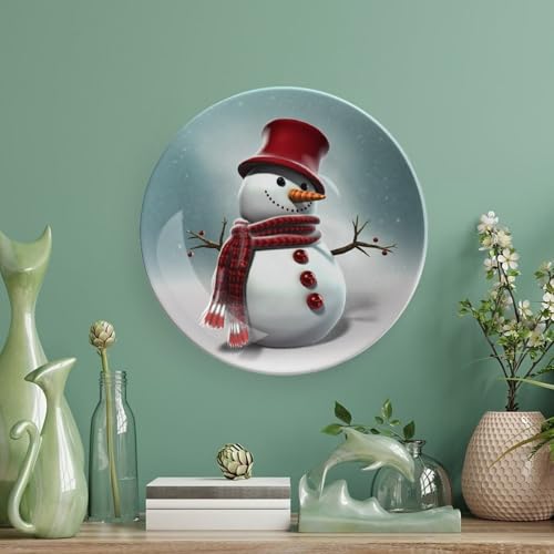 Plato decorativo de porcelana blanca muñeco de nieve 6 pulgadas miniatura 5