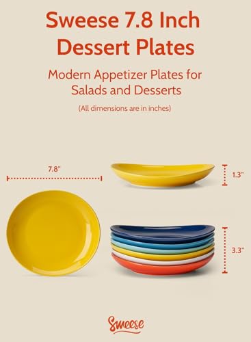 Image of Sweese 151.002 Porcelain Dessert Salad Plates - 7.8 Inch - Set of 6, Hot Assorted Colors