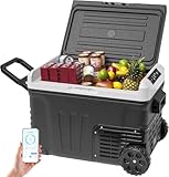 EUHOMY 35L Kompressor Kühlbox, Auto-Kühlschrank mit APP, Tragbarer Gefrierschrank 12V/24V & 220-240V, Kühlschrank -20℃~20℃, Kühlbox mit Rollen & 2 Körben für Reisen, Camping