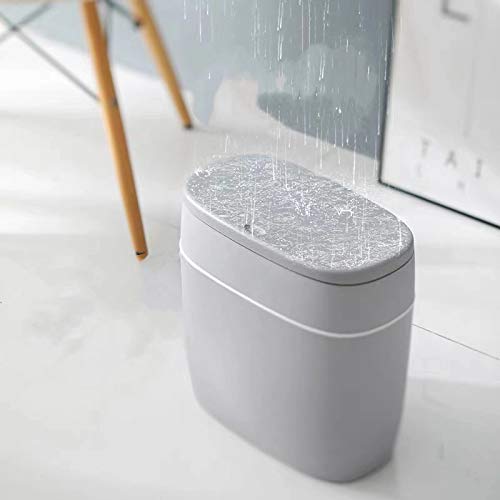 CY craft Plastic Trash Can with Lid,10L/2.6 Gallon Garbage Can,Modern Grey Waste Basket Thin Trash Cans for Bathroom,Living Room,Office,Kitchen and Narrow Spaces