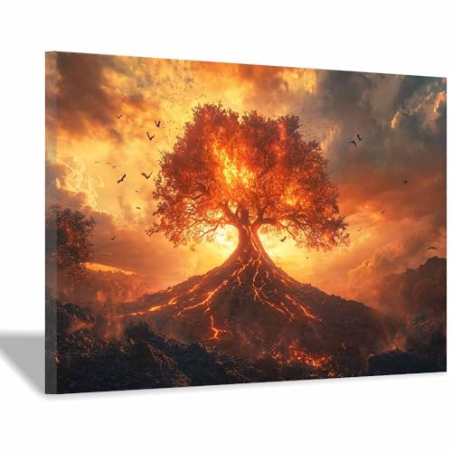 Peinture murale moderne arbre né des flammes pour sublimer votre maison