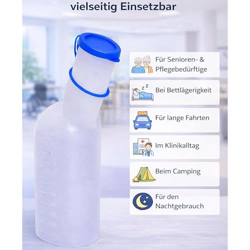 Urinflaschen Set für Männer – Urinflasche, mit Halterung & Bürste, Pinkelflasche für Männer, für unterwegs, Inkontinenz Männer, Urinente (Urinflasche, Halterung und Bürste)