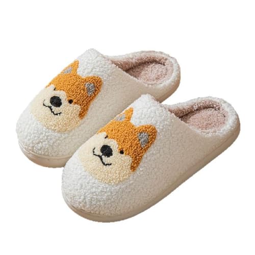 Cartoon Animal Plush Slippers for Women & Men - Corgi Dog House Shoes Non-Slip Warm Indoor Fuzzy Slides