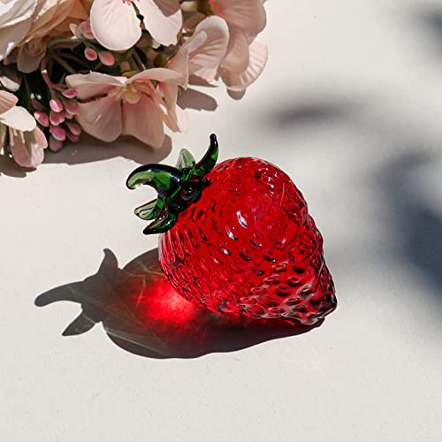LONGWIN Crystal Mini Strawberry Collectible Figurines Paperweight Glass Fruit Figurine Tabletop Centerpiece Ornaments Home Decor Gift for Christmas Day, Birthday