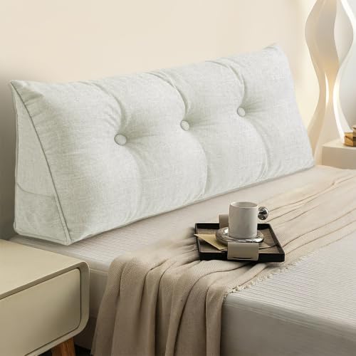 Headboard Pillow Twin Size Triangle Wedge Pillow for Bed Reading & Sitting Support Backrest Cushion with Removable Cover Comfortable Daybed Pillow for Bedroom Dorm or Sofa Ivory Linen Fabric