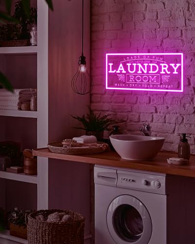 Image of Laundry Neon Sign for Laundry Room, USB Powered Pink Loads Of Fun LED Neon Light, Acrylic Wall Decor Hanging Laundry Sign For Home Business Laundry room Bathroom Farmhouse Gift