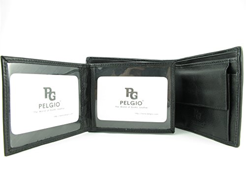 Pelgio Genuine Python Skin Leather Bifold Wallet Black (Scale Matt Black) #TOP5