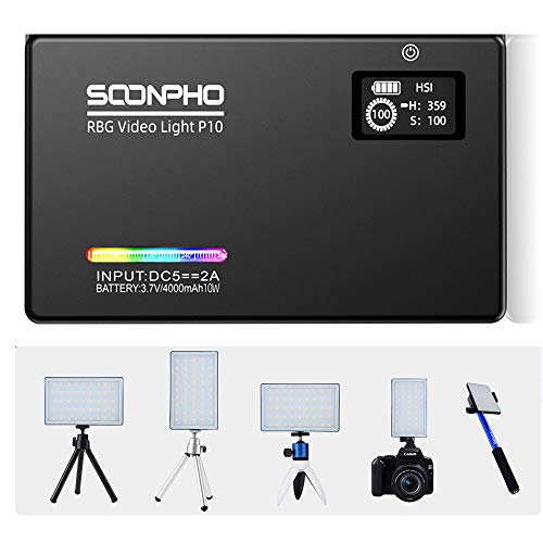 LED Videoleuchte, HCSM RGB Videolicht, 2500K-8500K Dimmbare Kamera Licht, CRI96+/TLCI98+, Dauerlicht mit eingebautem Akku, Klein Tragbar Mini