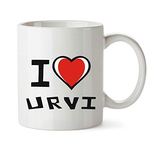 Idakoos I love Urvi Bicolor Heart Mug 11 ounces Idakoos I love Urvi Bicolor Heart Mug 11 ounces