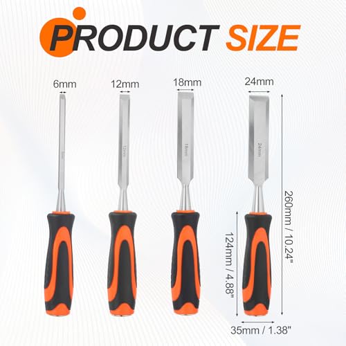 Cinceles de madera CR-V sourcing map juego de 4 piezas con mango plástico 3