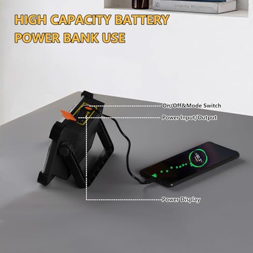 Image of 120W Solar Rechargeable Work Light, 144 LED Portable Flood Light with Stand, IP66 Waterproof 4 Modes LED Job Site Lighting Flashlights for Mechanic Camping Fishing Car Repair(Black 1 Pack)