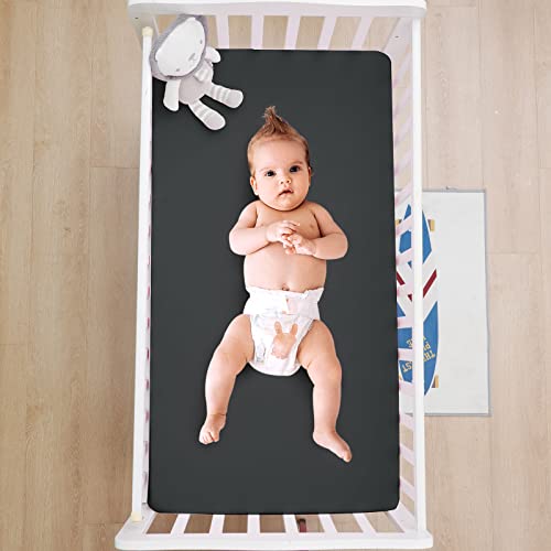 Image of David's Kids 3 Pack Fitted Crib Sheets, Ultra Soft Comfy Breathable Baby Sheets for Boys Girls Neutral, 28x52 Inch Fits Standard Crib Mattress and Toddler Mattresses, White & Light Grey & Black