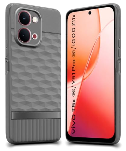 Image of WOW IMAGINE Back Cover for iQOO Z11x | Vivo T5x 5G with Hexa Cube Design | Ultra Slim Soft Rubberised Case | Inner Velvet Fabric | Flexible Mobile Case | Camera Protection - Grey