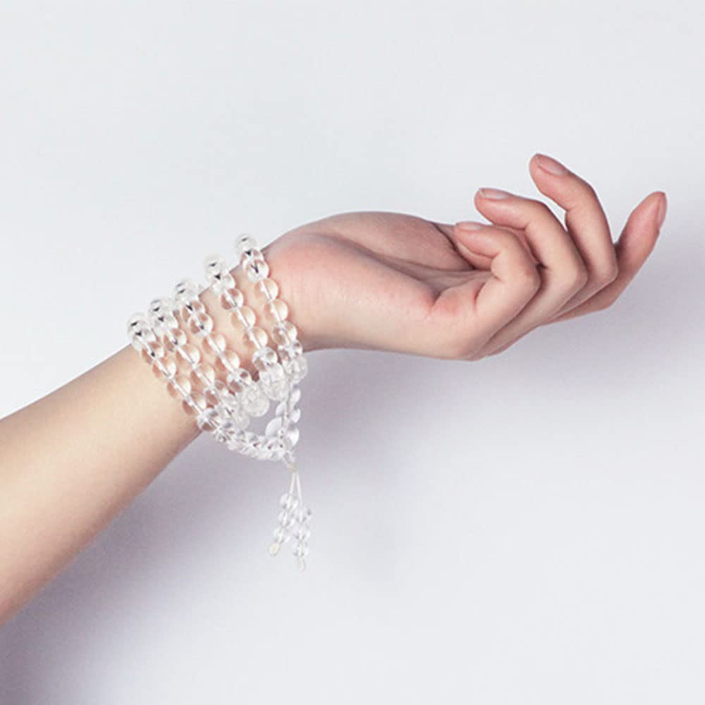 Meditación de Perlas, Collar de Cristal Blanco brasileño Natural, Rosario Buda 108 for meditación oración Mala Unisex