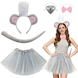 ZXTGBQ Juego de disfraz de ratón con diadema, tutú, nariz, pajarita y cola, accesorios de disfraz de animales para adultos y niños, para Halloween, carnaval, juego de rol, celebraciones, día del niño