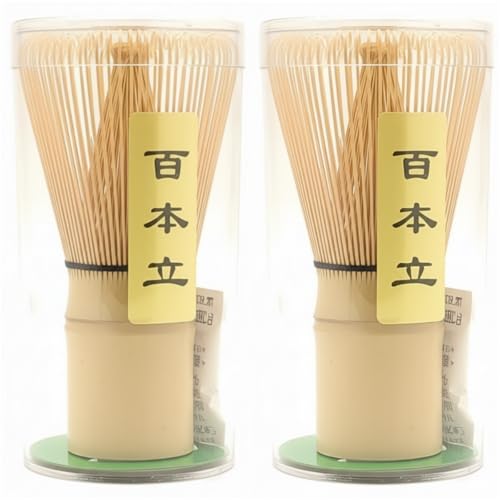Matcha Whisk 2-Pack - Handcrafted Bamboo Chasen Set 100-Prong Traditional Japanese Stirrer for Authentic Matcha Tea Preparation