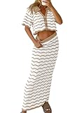 Material: 100%Polyester. Made of striped knit fabric, womens 2 piece outfits is skin-friendly, soft, breathable, comfortable to wear for ladies, girls in spring, summer and fall. Features: Short sleeve, striped crochet eyelet knit, button down, v nec...