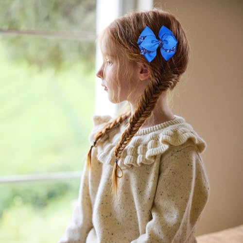 2 piezas Pinzas para el cabello lazo Royal Blue con brillantina 3 pulgadas cinta con lentejuelas clip de cocodrilo para adolescentes niñas accesorio para bodas, fiestas y más miniatura 4
