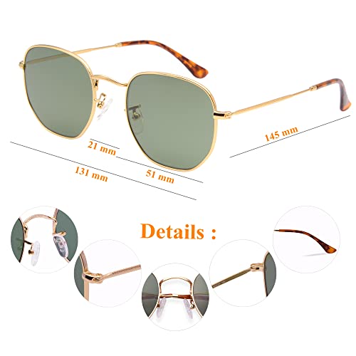 Image of Retro Glass Lens Hexagonal Sunglasses for Men Women Vintage Square Metal Frame Flat Lens Sun glasses