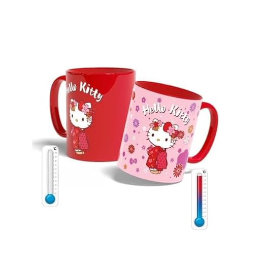 Konix Hello Kitty Taza termorreactiva - 320 ml - Motivo de kimono - Rojo