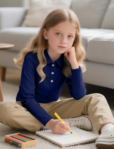 Image of Girls Uniform Shirts Long Sleeve Polo Shirt for Girls