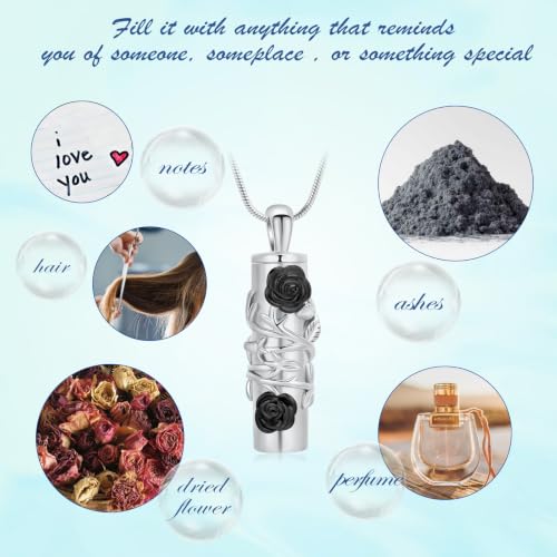 AIWENXI Cylinder Urn Necklace for Ashes Roseflower Cremation Jewelry Urn Ashes Necklace for Women Men Memorial Keepsake Necklace of Loved One by AIWENXI - Used condition - Image 3