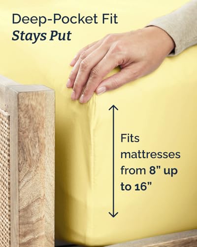 Image of Twin XL 4 Piece Sheet Set - College Dorm Room Essentials - Yellow | Ultra Soft Dorm Bedding Set, 8 inch to 16 inch Inch Deep Pockets, 1 Flat & 1 Fitted Sheet & 2 Pillowcases, Wrinkle & Fade Free