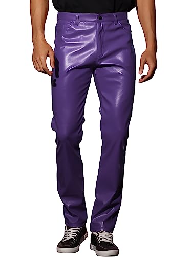 Lars Amadeus Faux Leather Pants for Men's Slim Fit Solid Color Nightclub Disco Skinny Trousers
