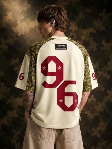 Image of LEOTUDE Men's Graphic Printed Oversized Jersey | Sports & Gym Wear | Half Sleeve Round Neck | Casual Streetwear | Loose Fit T-Shirt for Men's (Color : Green)