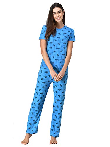 Image of KOTTY Blue Cotton Printed Women Pyjama