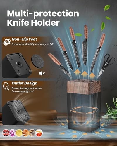 Image of Knife Block Set, 7-Piece Sharp Knife Set with Block, German Blades Made of Stainless Steel and Ergonomic Handles, Professional Kitchen Knife Set for Home Use (Non-Wood)